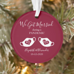 Burgundy Red Elegant Married during Pandemic Photo Ornament