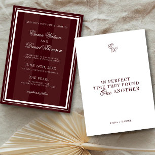 Burgundy Red Elegant Romantic Quote Wedding Invitation