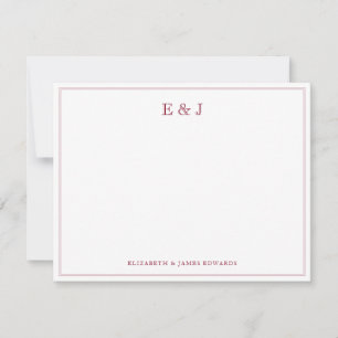 Burgundy Red Elegant Vintage Couple Monogram Card