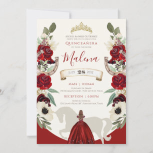 Burgundy Red Elegant Watercolor Charro Quinceañera Invitation