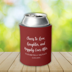 Burgundy Red Elegant Wedding Cheers to Love Can Cooler
