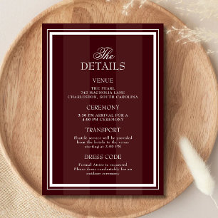 Burgundy Red Elegant Wedding Details Enclosure Card