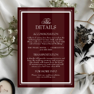 Burgundy Red Elegant Wedding Details Enclosure Card
