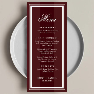 Burgundy Red Elegant Wedding Reception Dinner Menu