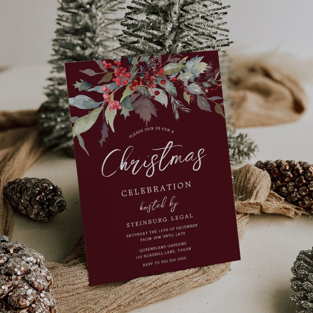 Burgundy Red Festive Office Christmas Party Invitation (Creator Uploaded)