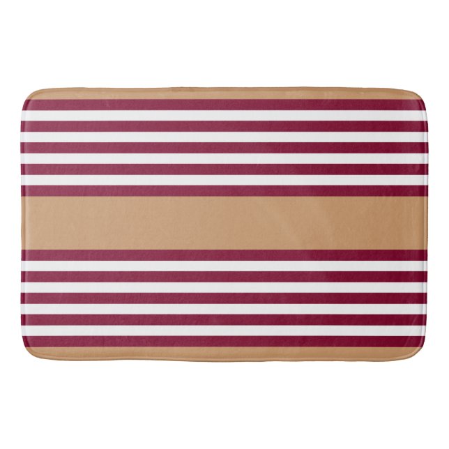 Burgundy red five stripes pattern bath mat (Front)