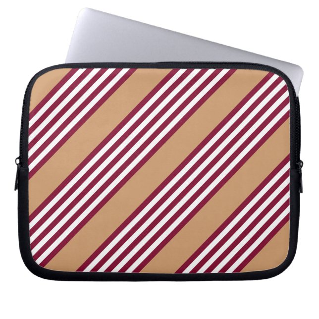 Burgundy red five stripes pattern laptop sleeve (Front)