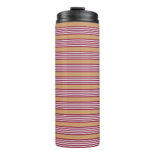 Burgundy red five stripes pattern thermal tumbler