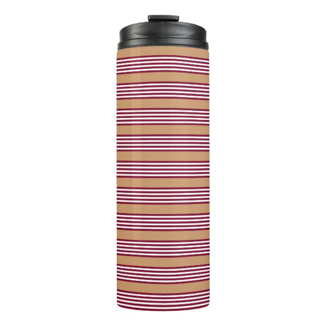 Burgundy red five stripes pattern thermal tumbler (Front)