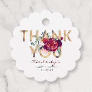 Burgundy Red Floral Baby Shower Thank You Favour Tags