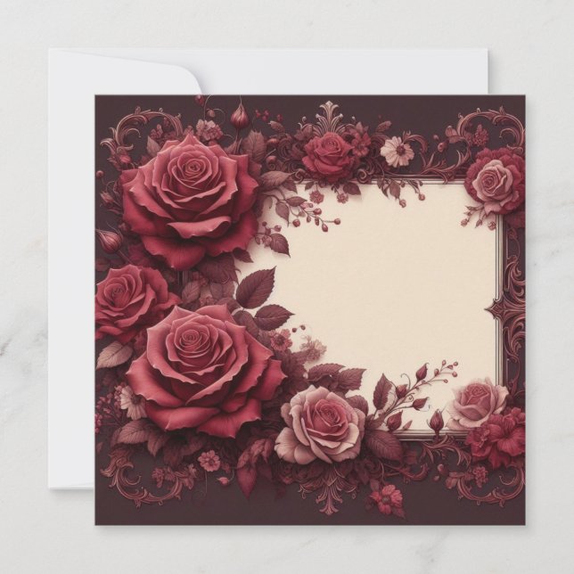 Burgundy Red Floral Blank Card Modèle Invitation (Devant)