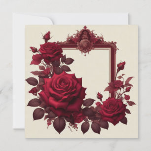 Burgundy Red Floral Blank Card Template 