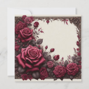 Burgundy Red Floral Blank Card Template 