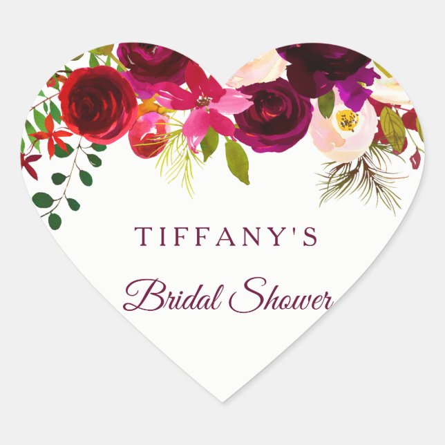 Burgundy Red Floral Boho Favour Seal Bridal Shower (Front)