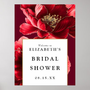 Burgundy Red Floral Bridal Shower Welcome Sign