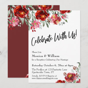 Burgundy Red Floral Celebrate with Us Typography Invitation