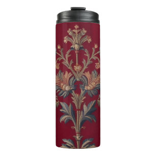 Burgundy red floral embroidery bag thermal tumbler