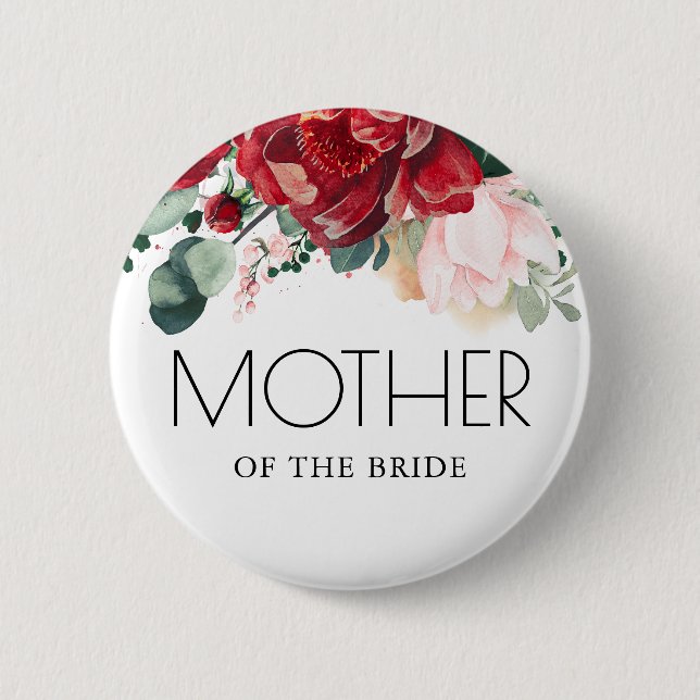 Burgundy Red Floral Fall Wedding 2 Inch Round Button (Front)