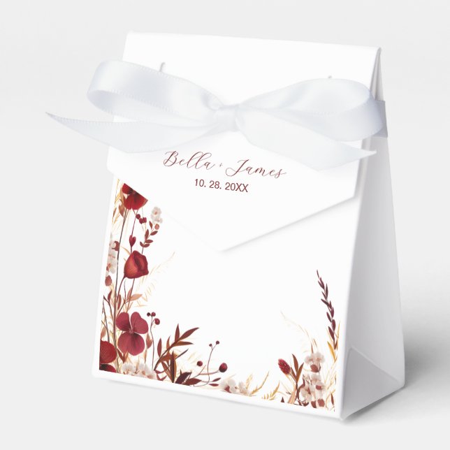 Burgundy Red Floral Foliage Favor Box (Front Side)