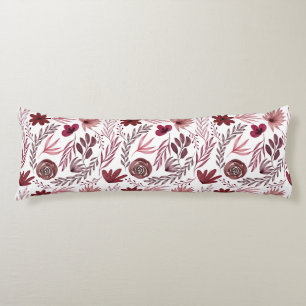 Burgundy Red Floral Foliage Flower Leaves Body Pillow