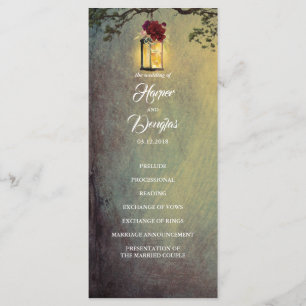 Burgundy red floral lantern light Wedding Programs