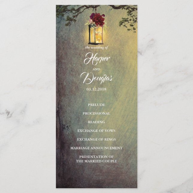 Burgundy red floral lantern light Wedding Programs (Front)