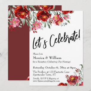 Burgundy Red Floral Let's Celebrate Typography Invitation