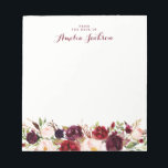 Burgundy Red Floral Personalized Social Stationery Notepad<br><div class="desc">More pretty Notepads in the Little Bayleigh Store!</div>