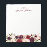 Burgundy Red Floral Personalized Social Stationery Notepad<br><div class="desc">More pretty Notepads in the Little Bayleigh Store!</div>