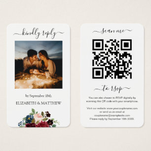 Burgundy Red Floral Photo QR Code Scan me to RSVP