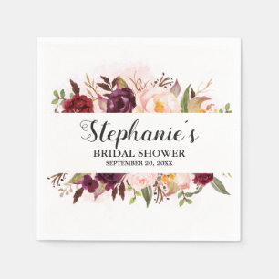 Burgundy Red Floral Rustic Boho Bridal Shower Napkin