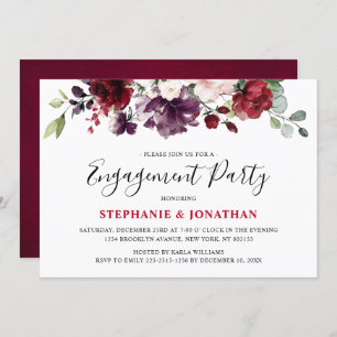 Burgundy Red Floral Rustic Boho Engagement Invitation