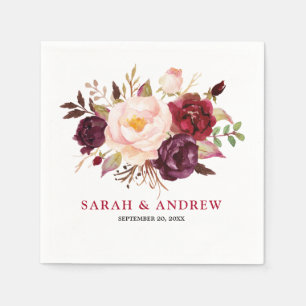 Burgundy Red Floral Rustic Boho Paper Napkin