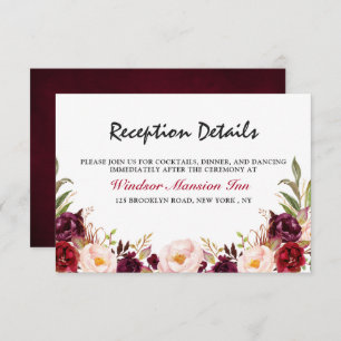Burgundy Red Floral Rustic Boho Reception Invitation