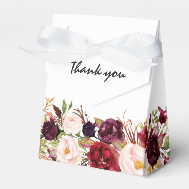 Burgundy Red Floral Rustic Boho Wedding Favor Box (Front Side)