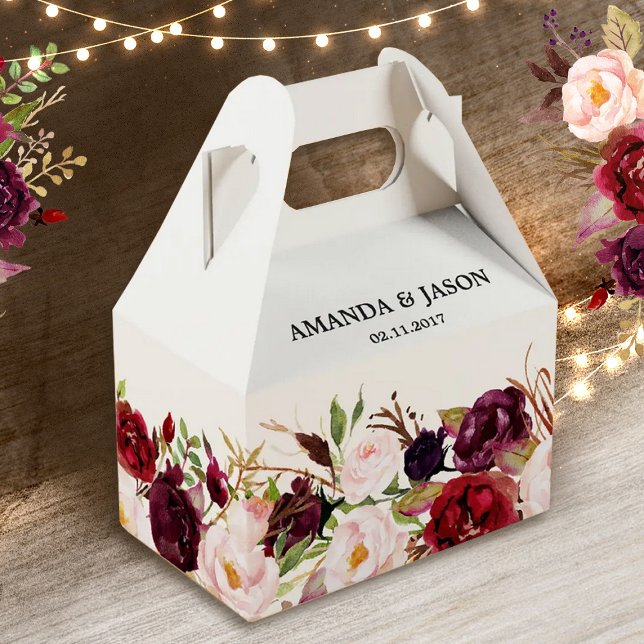 Burgundy Red Floral Rustic Boho Wedding Favor Box (Creator Uploaded)