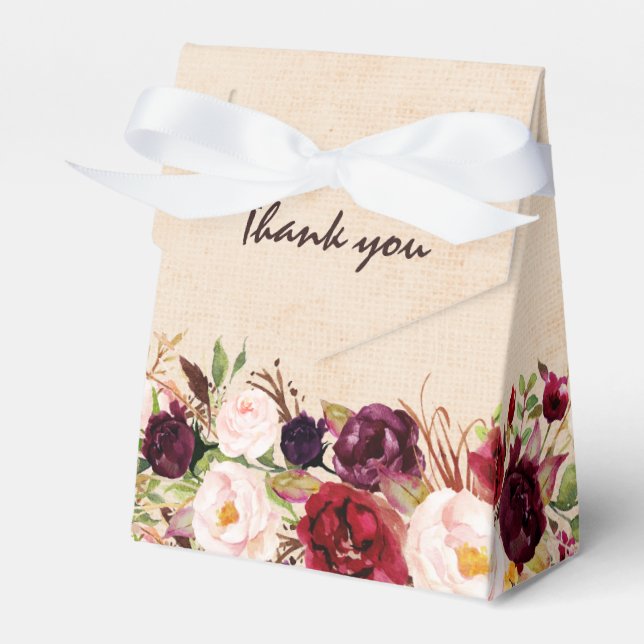 Burgundy Red Floral Rustic Boho Wedding Favor Box (Front Side)