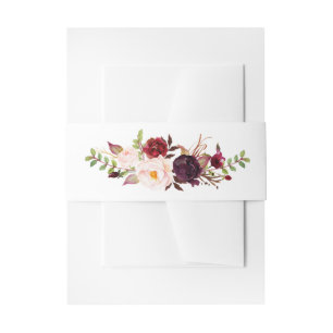 Burgundy Red Floral Rustic Boho Wedding Invitation Belly Band