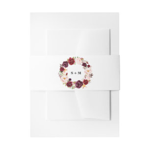 Burgundy Red Floral Rustic Boho Wedding Invitation Belly Band
