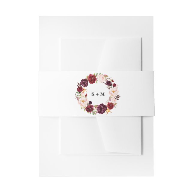 Burgundy Red Floral Rustic Boho Wedding Invitation Belly Band (Front Example)