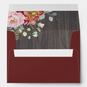 Burgundy Red Floral Rustic Wood Envelope