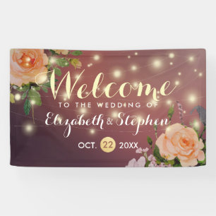Burgundy Red Floral String Lights Wedding Banner