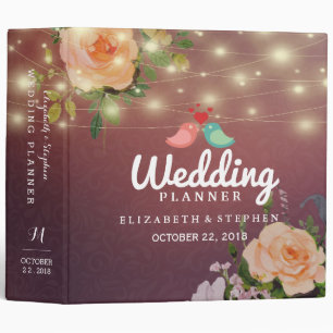 Burgundy Red Floral String Lights Wedding Planner Binder
