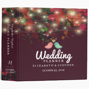 Burgundy Red Floral String Lights Wedding Planner Binder