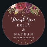 Burgundy Red Floral Thank You Wedding Sticker<br><div class="desc">Matching Burgundy Wedding Collection in the Little Bayleigh Store!</div>