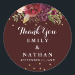 Burgundy Red Floral Thank You Wedding Sticker<br><div class="desc">Matching Burgundy Wedding Collection in the Little Bayleigh Store!</div>