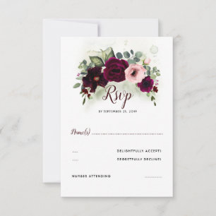Burgundy Red Floral Wedding RSVP Card