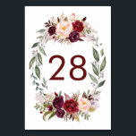 Burgundy Red Floral Wedding Table Number Cards<br><div class="desc">Marsala red flowers Table Number Cards</div>