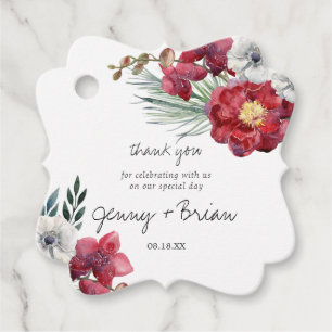 Burgundy Red Floral Wedding Thank You Favour Tags