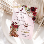 Burgundy Red Floral Wild West Charro Quinceañera  Save The Date<br><div class="desc">This chic Quinceañera save the date features watercolor burgundy red floral, a floral adorned cowboy boots, a horseshoe and western themed elements. Personalize it with your details easily and quickly, simply press the Edit Using Design Tools button to further re-arrange and format the style and placement of the text. (c)...</div>